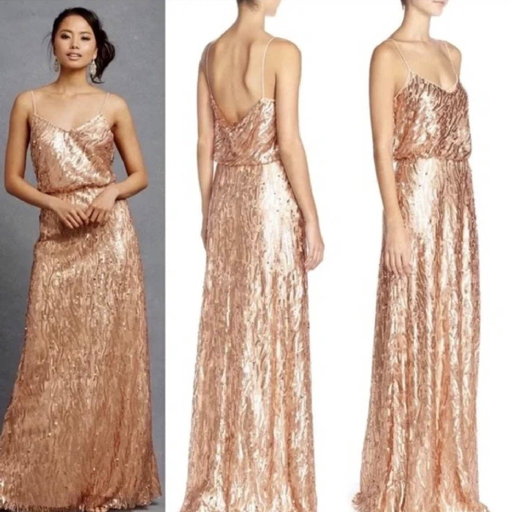 Courtney Rose Gold Sequin Gown By Donna Morgan For Bhldn Plus Nwt Anthropologie